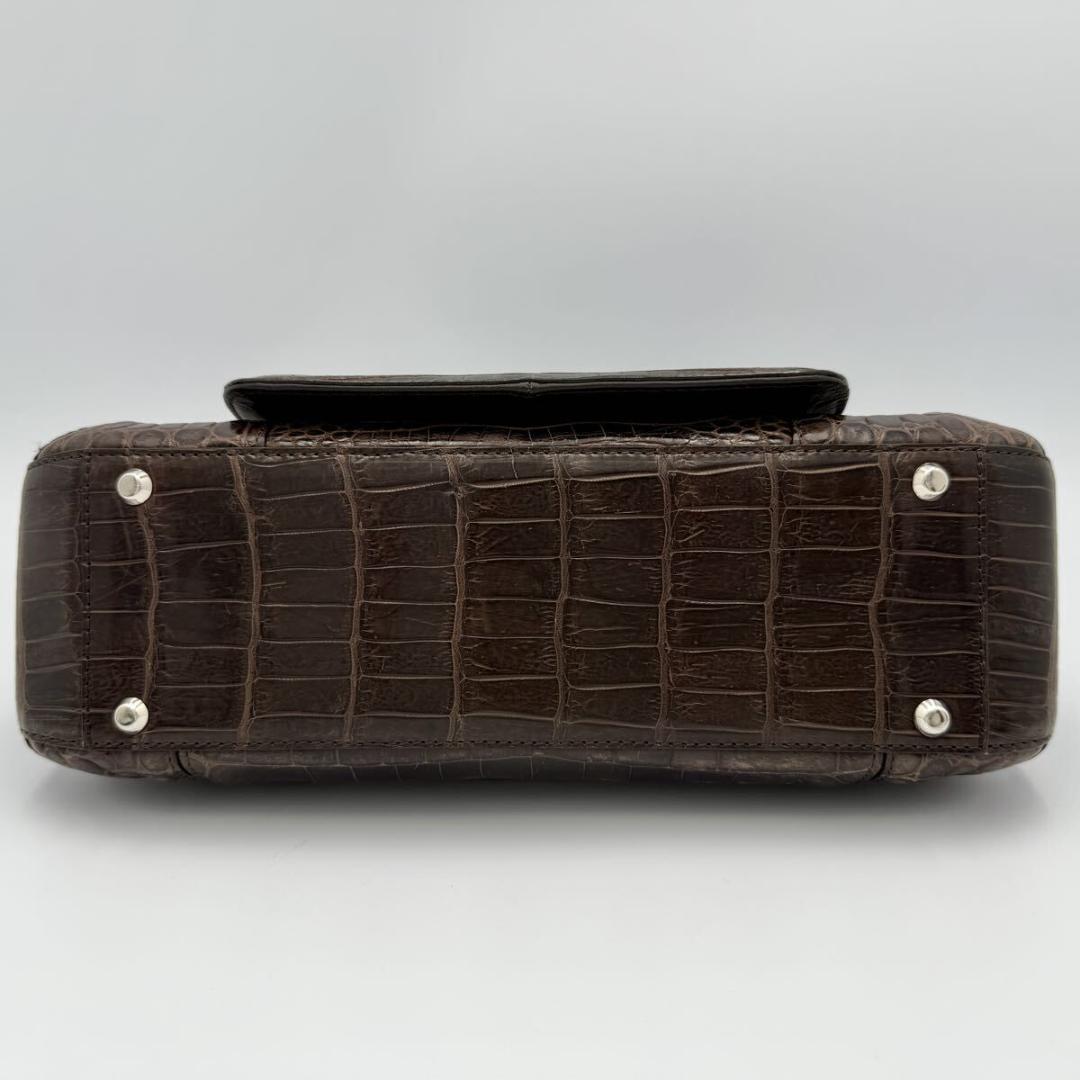 【JRA認定】マットクロコダイル ハンドバッグ ブラウン 本革 ンター取り