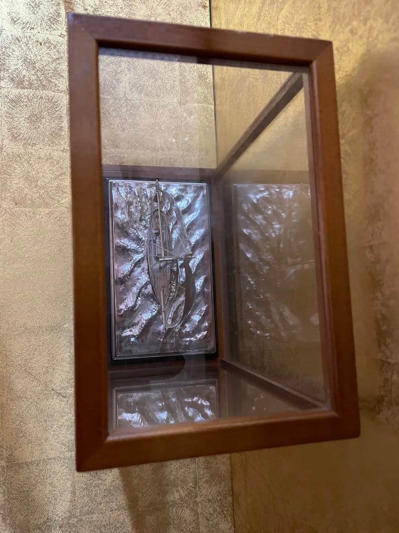 銀製 宝船 置物 ガラス シルバー　ヨット 帆船 銀製 アンティーク