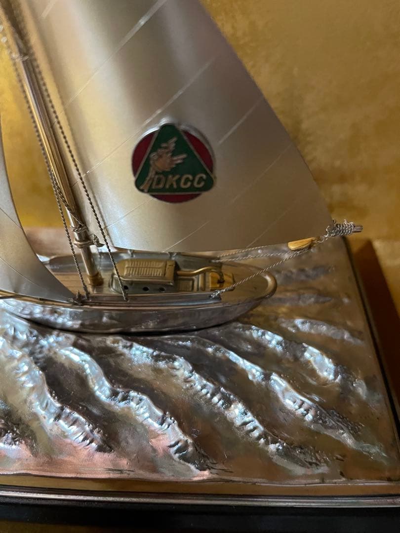 銀製 宝船 置物 ガラス シルバー　ヨット 帆船 銀製 アンティーク