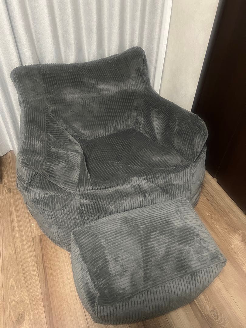 LOOSY 1人掛けビーズソファ オットマン付き　チャコール