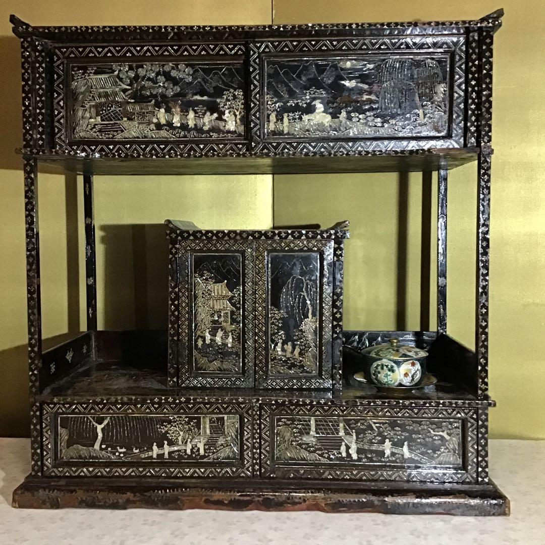 極細密螺鈿　小型　棚　江戸期