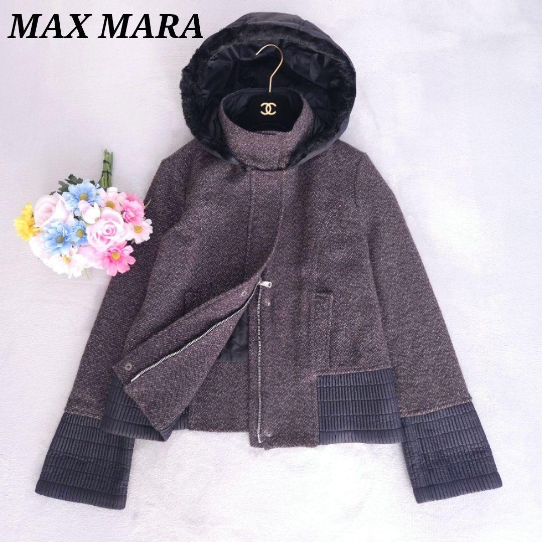 美品 マックスマーラ ウールコート XL ファーフード 切り替え 大きいサイズ