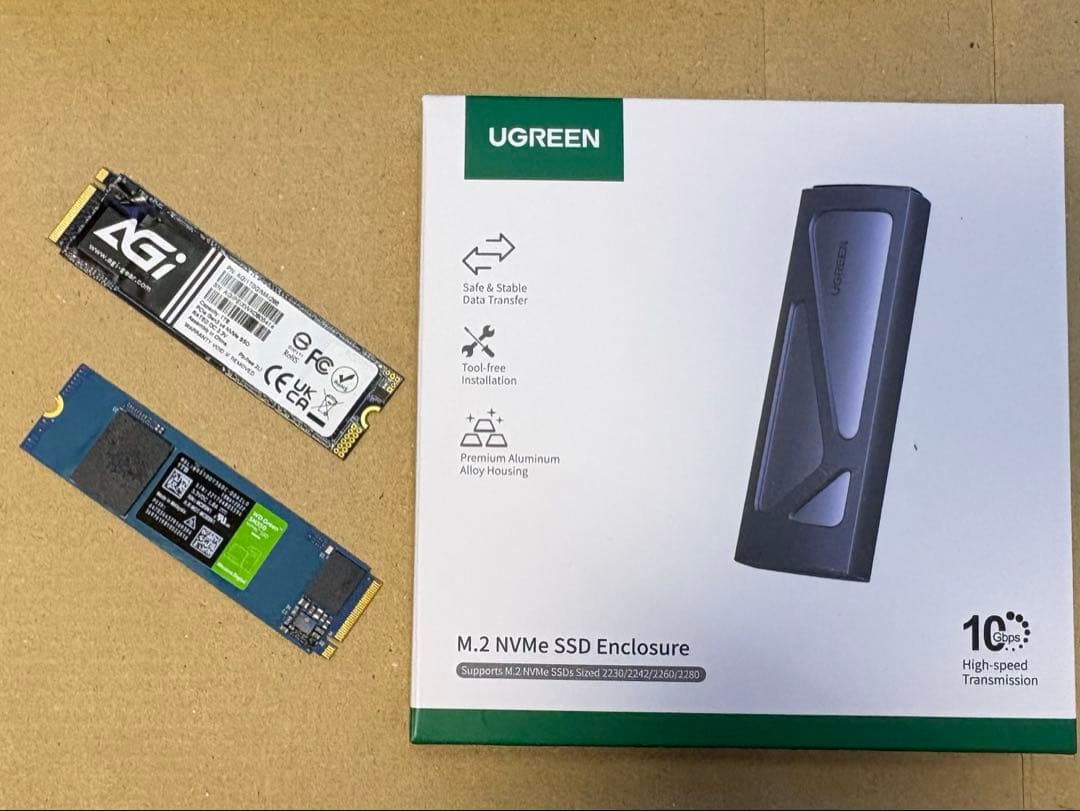 M.2 SSD 1TB×2 WD Green AGI + SSDリーダー