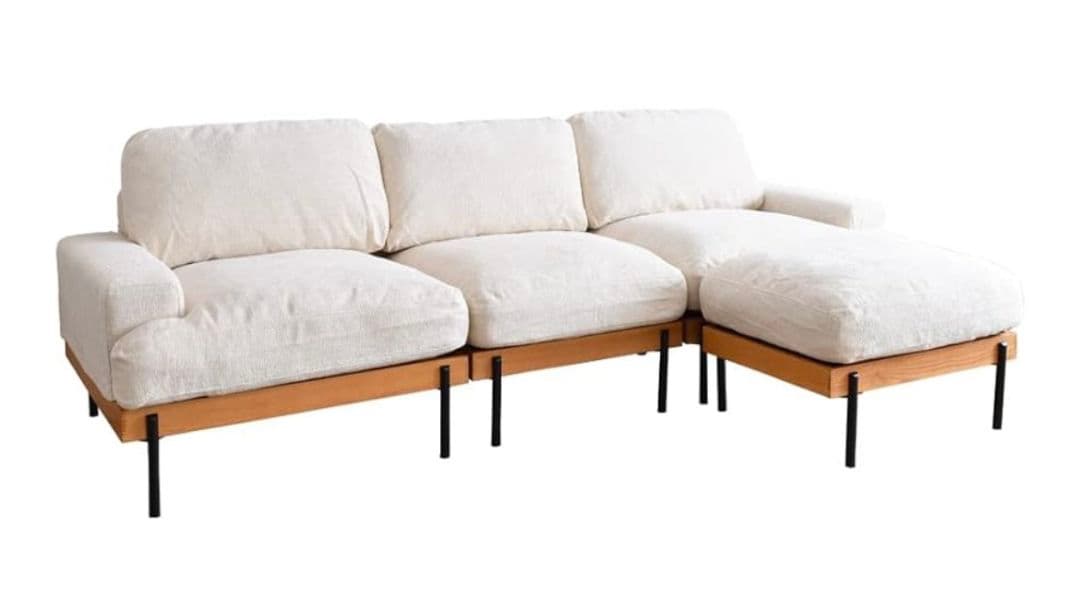 北欧風 ユニットソファ オットマン付き(アイボリー)