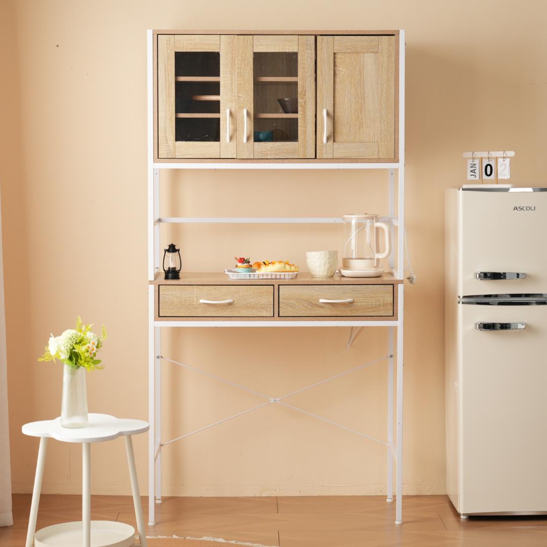 超人気！コンパクト食器棚 キッチンボード レンジボード 収納　NATURAL