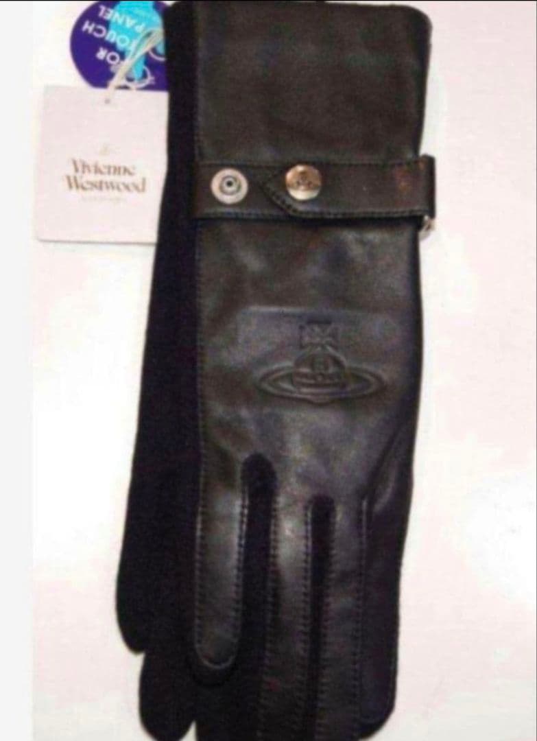 ヴィヴィアンウエストウッド　手袋　黒　レザージャージーコンビ　タッチ　ベルト飾り